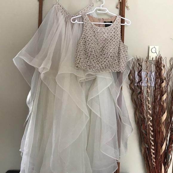 Two Piece Beaded Prom Dress by Terani Couture Size 12 - Picture 4 of 16